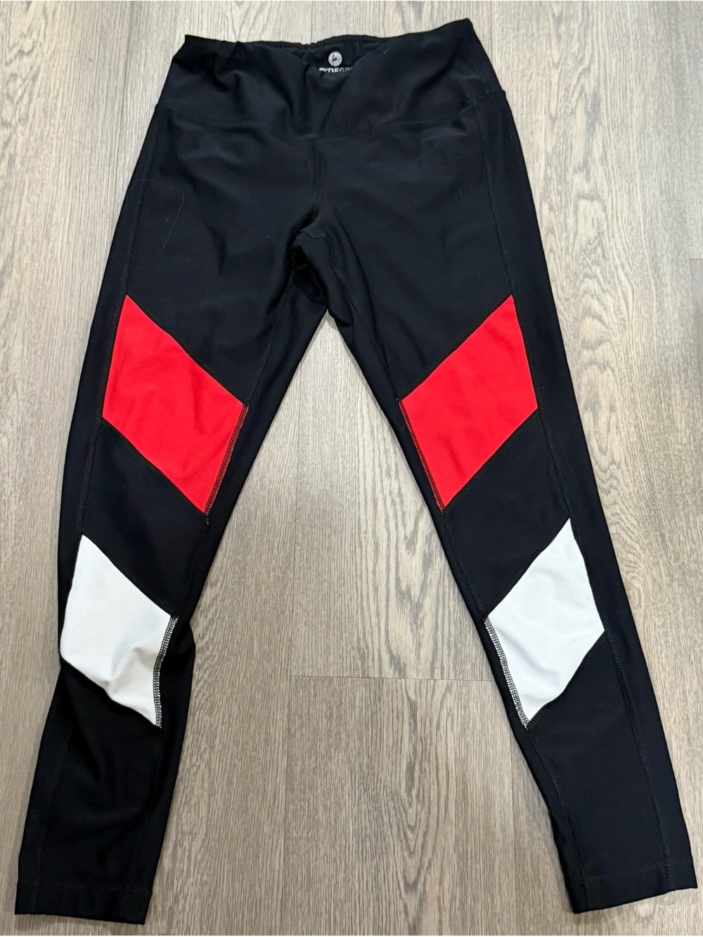 90 Degree by Reflex Women’s S Black Red White Colorblock Pull-On Yoga Leggings